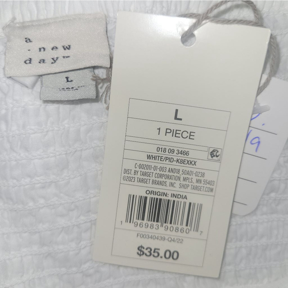 A New Day Puff Sleeve Embroidered Eyelet Dress White 100% Cotton Women's Size L - Picture 8 of 11